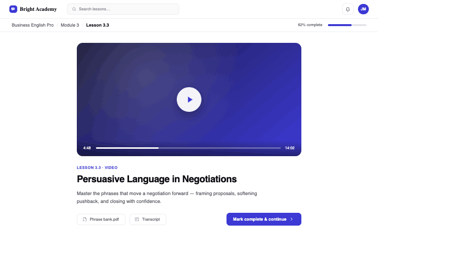 Course content lesson page